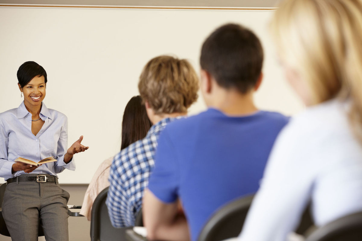 tteacher vlogger at front of class