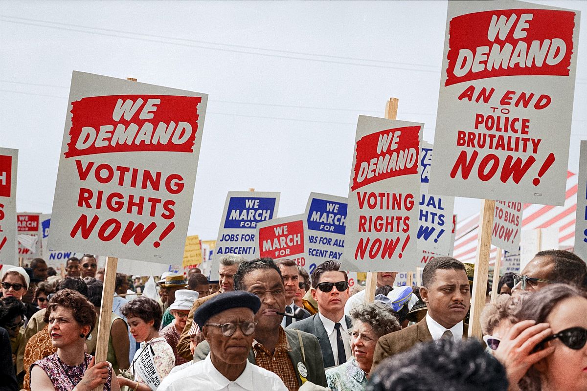 archival photo, civil rights voting rights protest in the 1960s; government lesson plans concept